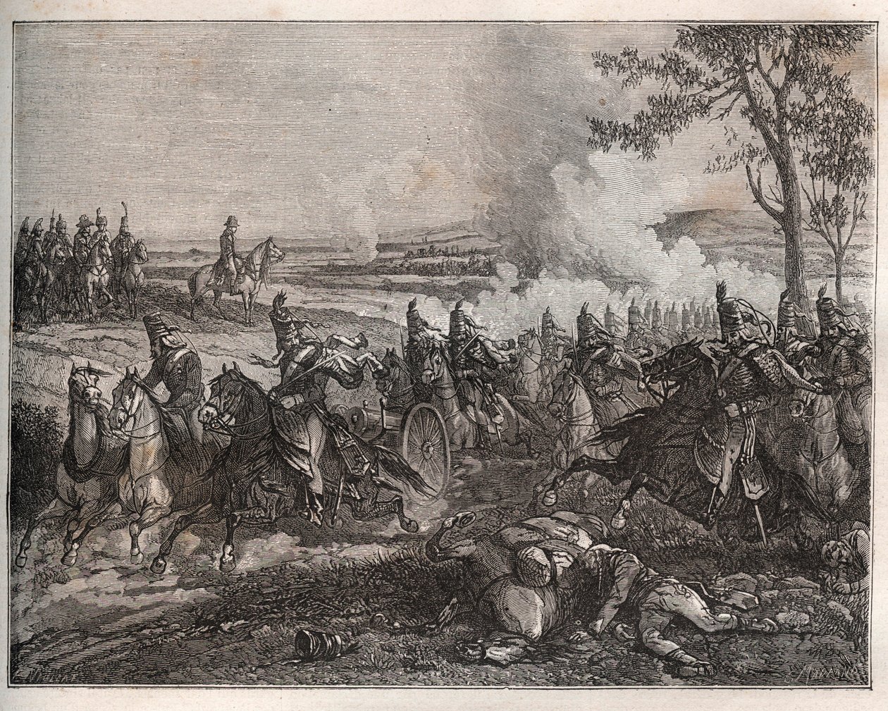 Battaglia di Castiglione: nella sua campagna italiana, Napoleone sconfigge gli austriaci sotto Wurmser, costringendoli a ritirarsi a Mantova. 5 agosto 1796 - Nuova Enciclopedia Nazionale di Maurice La Charest - 1870 da French School