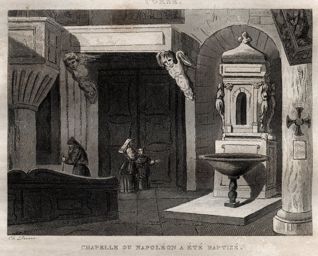 Cappella dove Napoleone fu battezzato - incisione da 