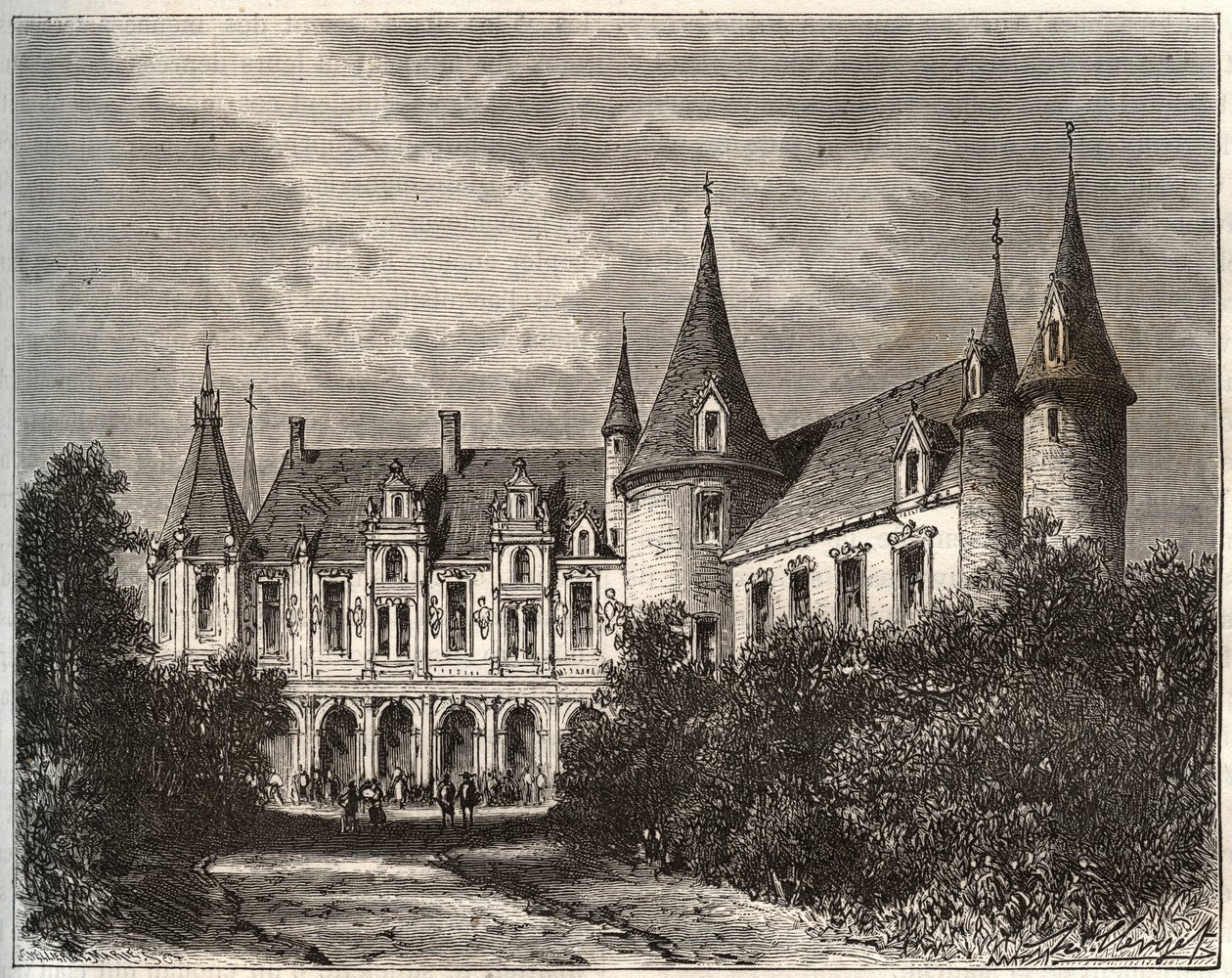 Chateau du Rocher a Mezangers en Mayenne - incisione in 