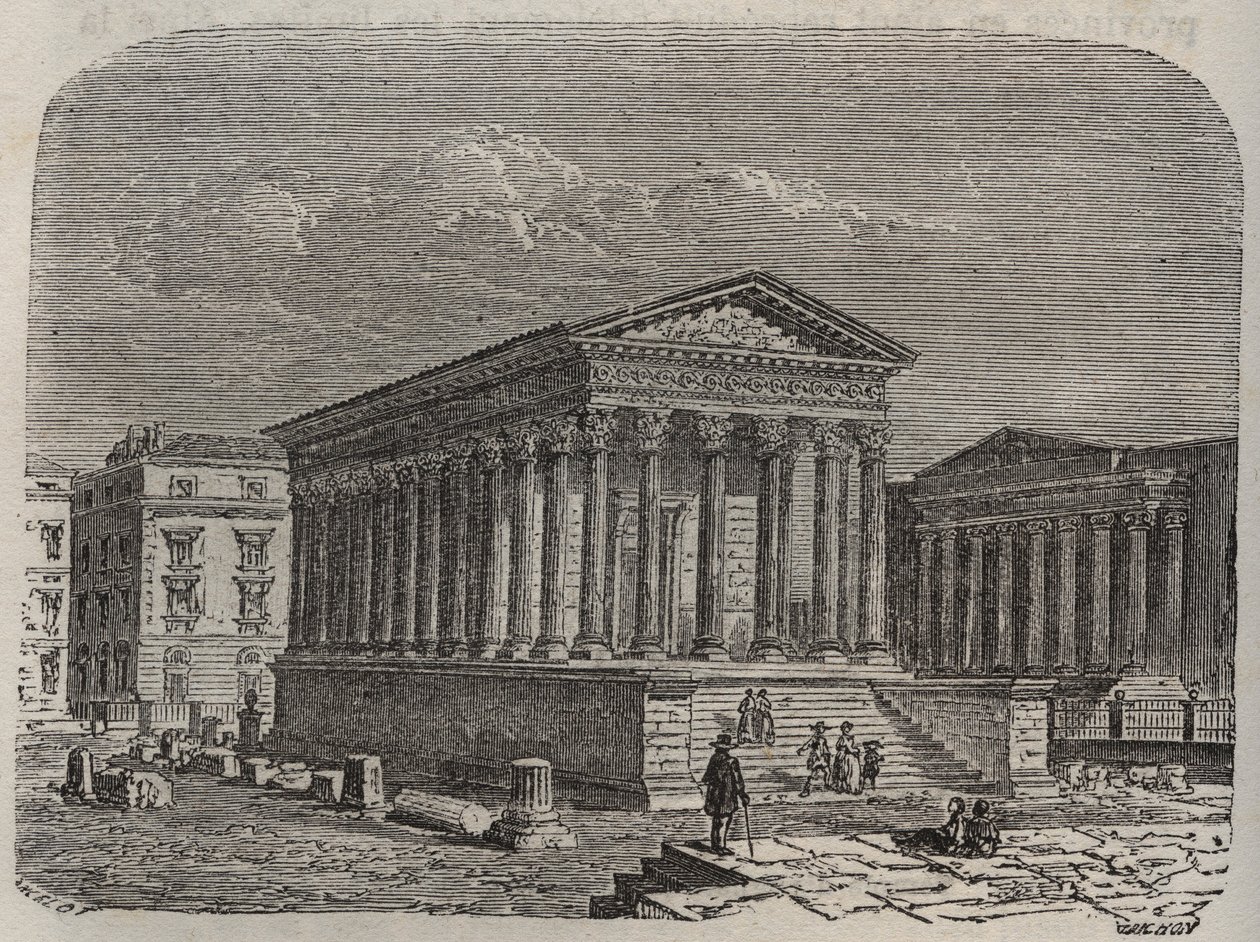 Maison Carrée di Nîmes - Francia, Linguadoca-Rossiglione, Gard - incisione in "Histoire de France" di Victor Duruy (1811-1894) - 1882 da French School