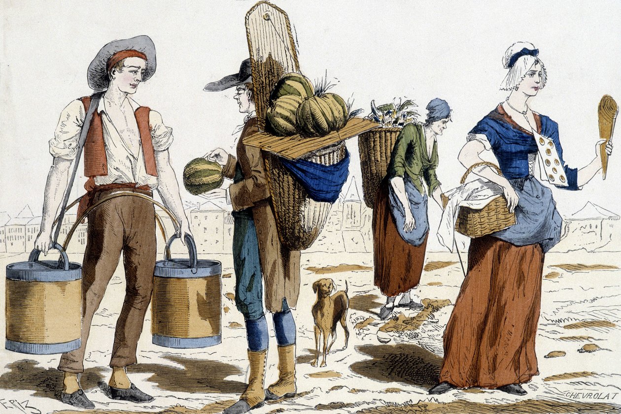 Illustrazione dei costumi parigini nel XVIII secolo: portatore d