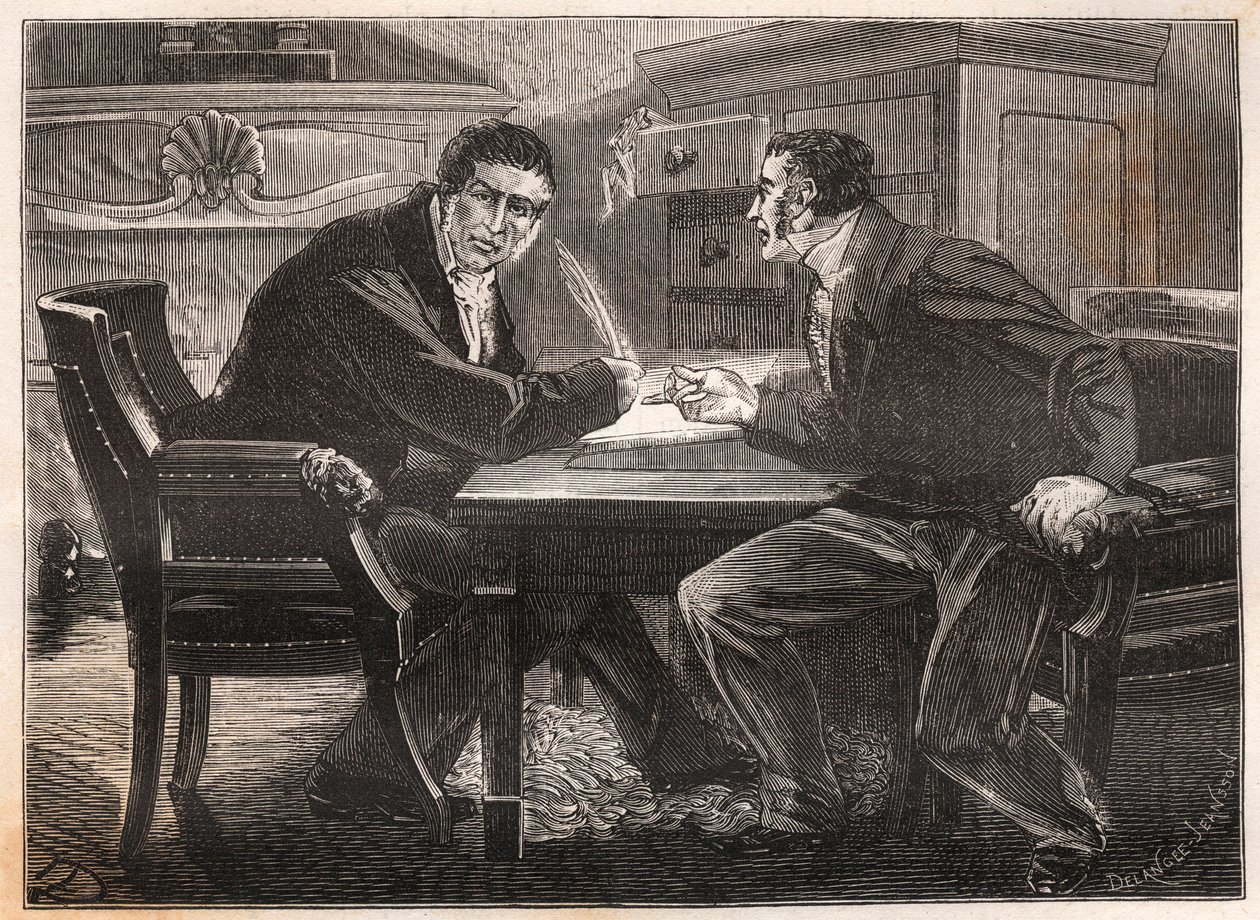 Monarchia di Luglio - ministero dei tre giorni - colloquio tra Andre Dupin (1783-1865) e Jean-Charles Persil (1785-1870) - 1834 - incisione da French School
