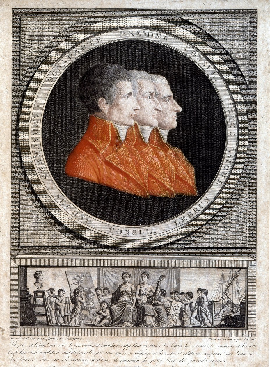 Ritratto dei tre consoli, Napoleone Bonaparte (1769-1821), Jean Jacques Regis (Jean-Jacques-Regis) de Cambacérès (1753-1824) e Charles François Lebrun (1739-1824) da French School