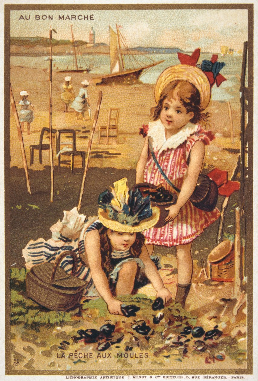 Cartolina vintage con bambini su una spiaggia da French School