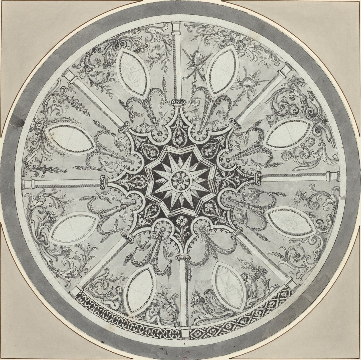 Progetto per un Tavolo Circolare Intarsiato, con Alternative da French or Italian 18th Century