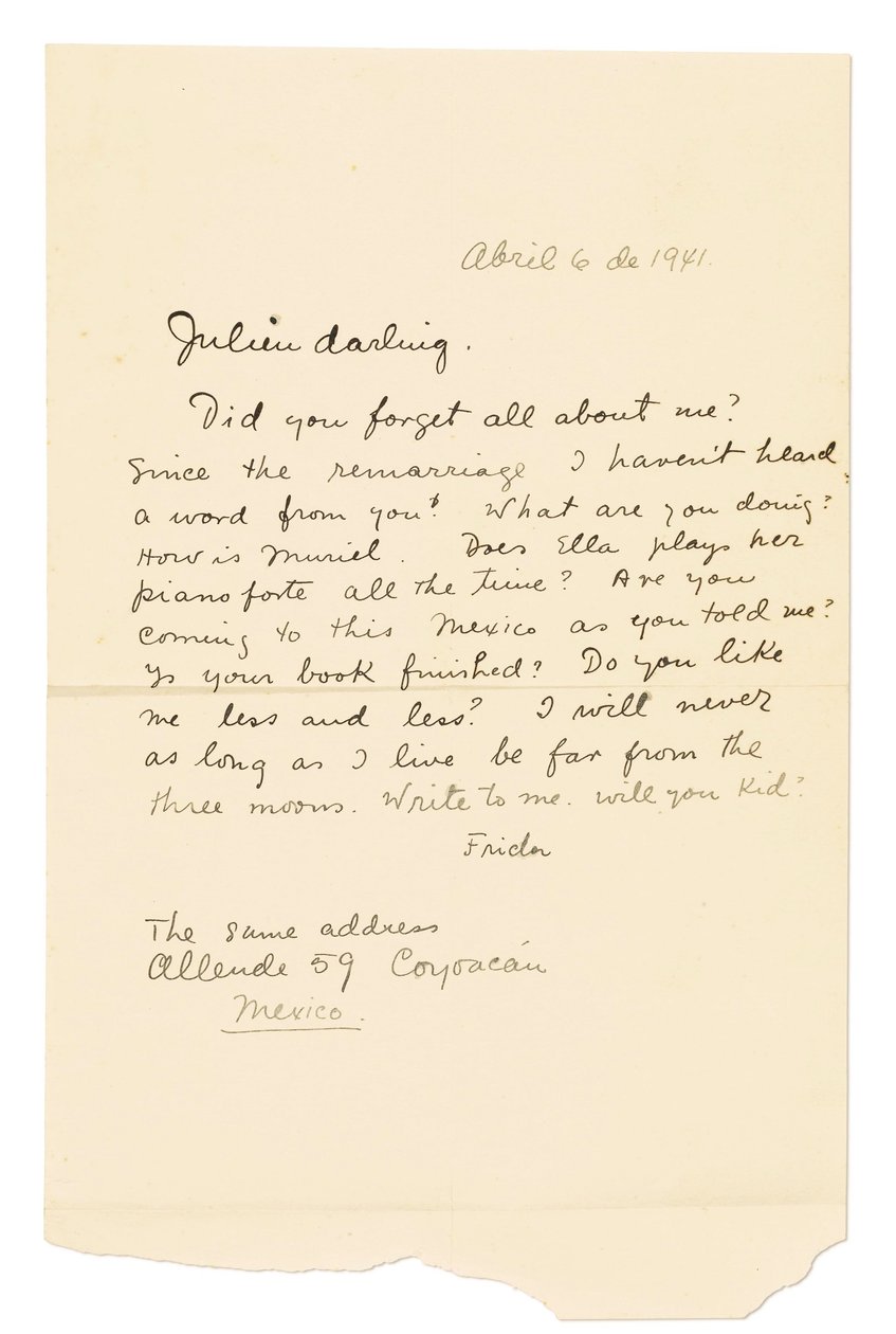 Lettera autografa firmata ("Frida") a Julien [Levy], Coyoacán, 6 aprile 1941 (penna e inchiostro su carta) da Frida Kahlo
