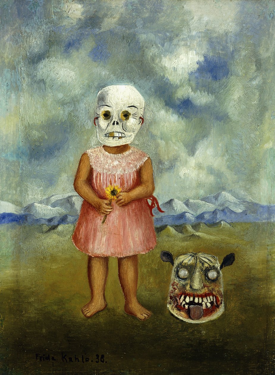 She Plays Alone or Girl with Death Mask; Ella Juega Sola o Nina con Mascara de la Muerte da Frida Kahlo