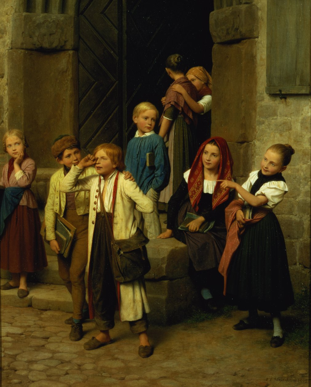 Scolari che guardano un ragazzo piangere, 1861 da Friedrich Edouard Meyerheim
