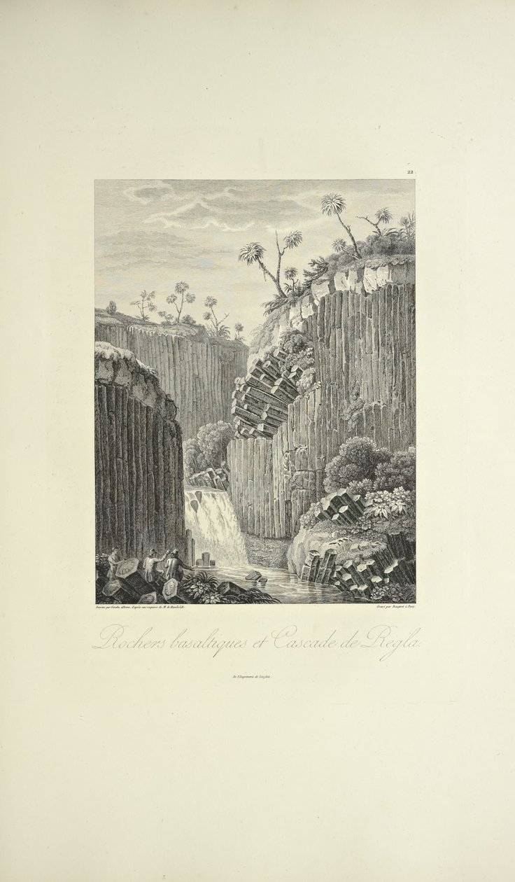 Rocce basaltiche e la cascata di Regla, disegnate da Gmelin, incise da Bouquet, illustrazione da 