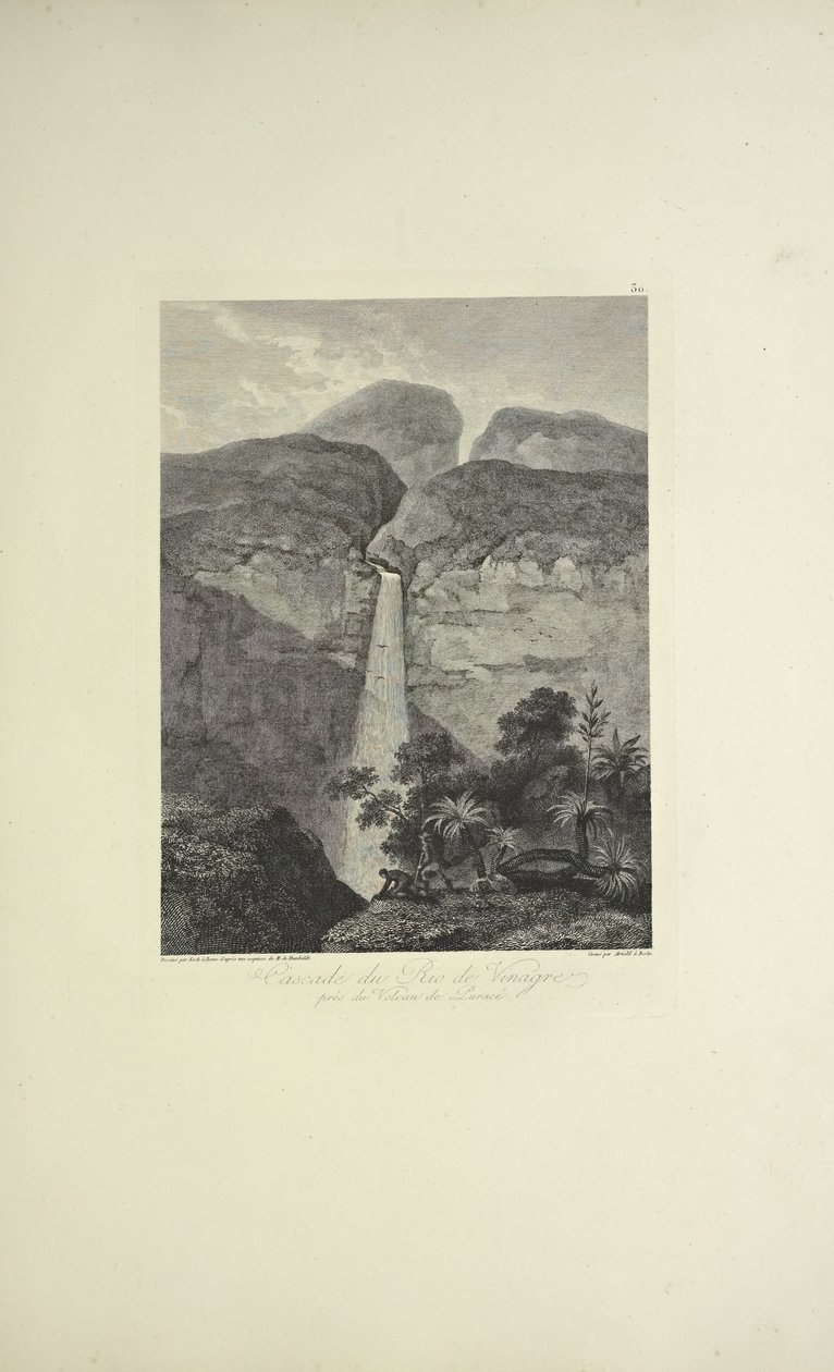 Cascate del Rio de Vinagre, vicino al vulcano di Purace, disegnato da Koch, inciso da Arnold, illustrazione da 