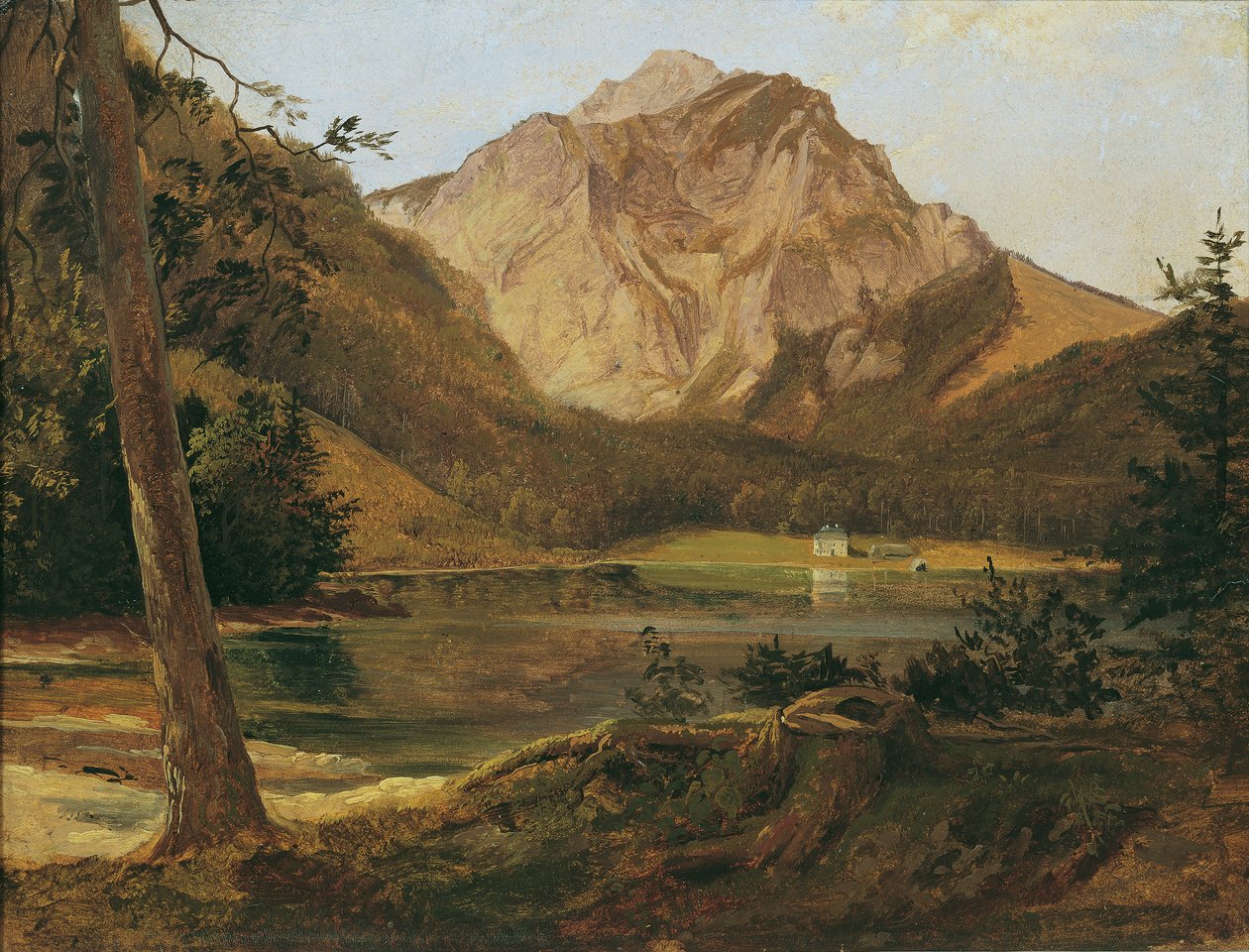 Il lago Langbathsee anteriore con le montagne Höllengebirge da Friedrich August Mathias Gauermann