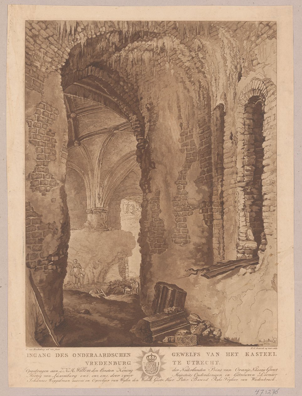 Veduta della cripta del castello Vredenburg a Utrecht da Friedrich Christoph Dietrich