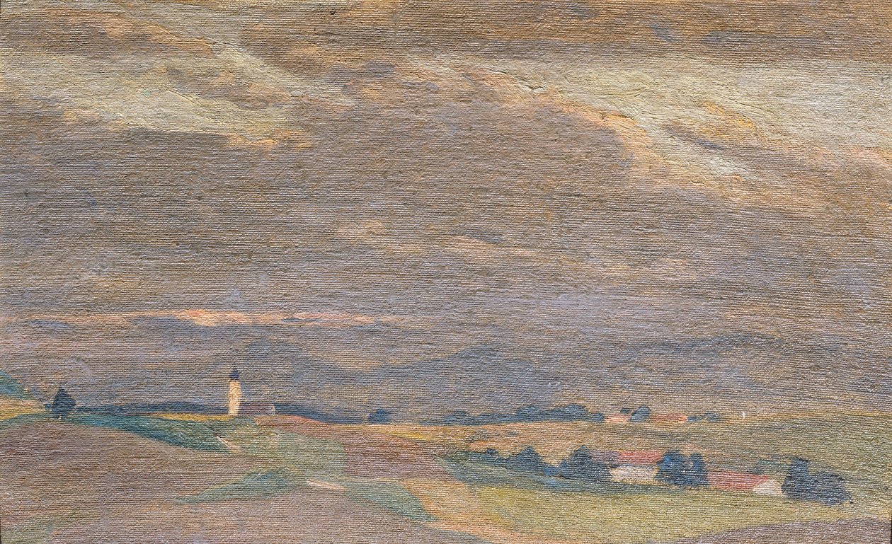 Paesaggio serale con campanile da Friedrich Hasslwander