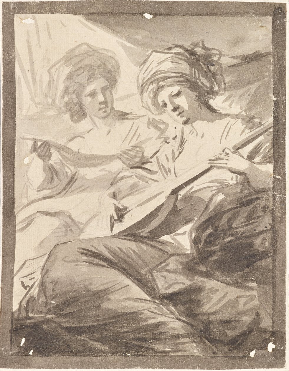 Due donne con mandolino (studio per il doppio ritratto delle sorelle Victoire e Sophie von Fries?) da Friedrich Heinrich Fuger