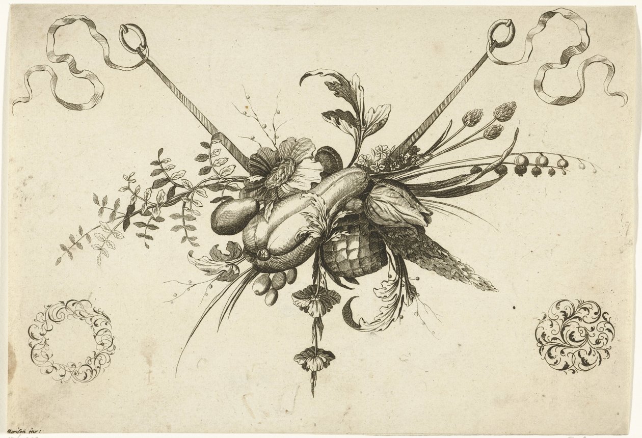 Festone con fiori, foglie e frutti (serie di festoni di fiori e frutti) da Friedrich Jacob Morisson