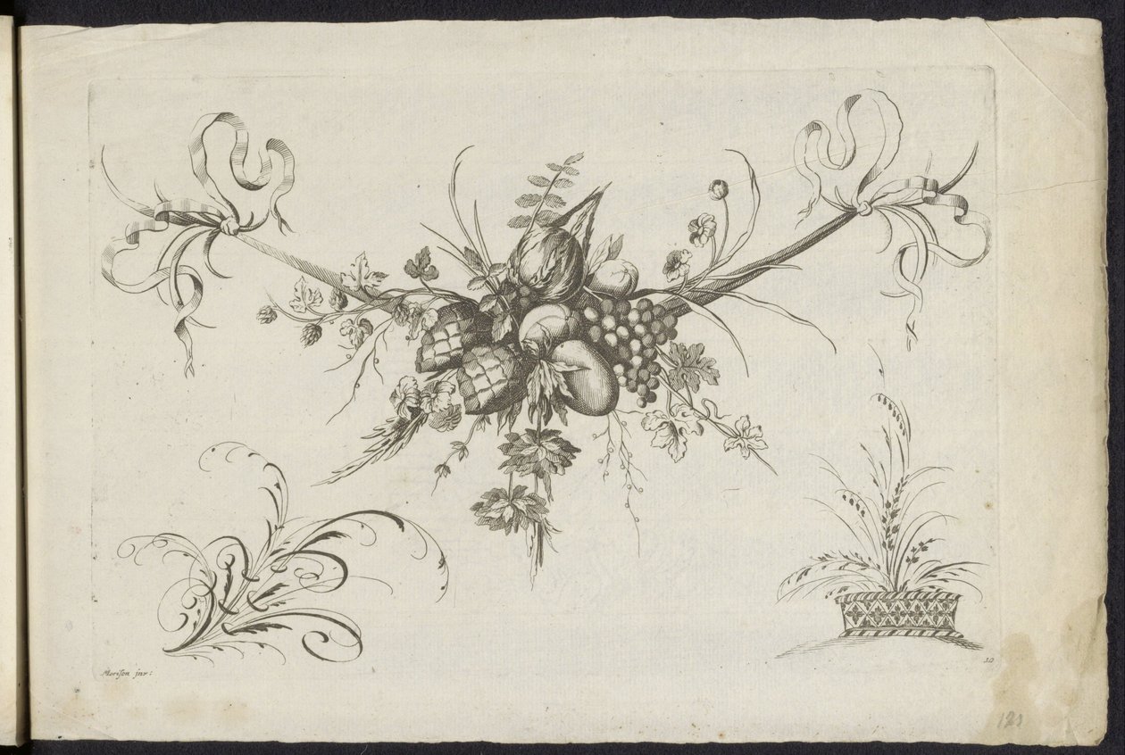 Festone di frutti, foglie e fiori (serie: Unterschidliche neue Feston von Blumen und Früchten) da Friedrich Jacob Morisson