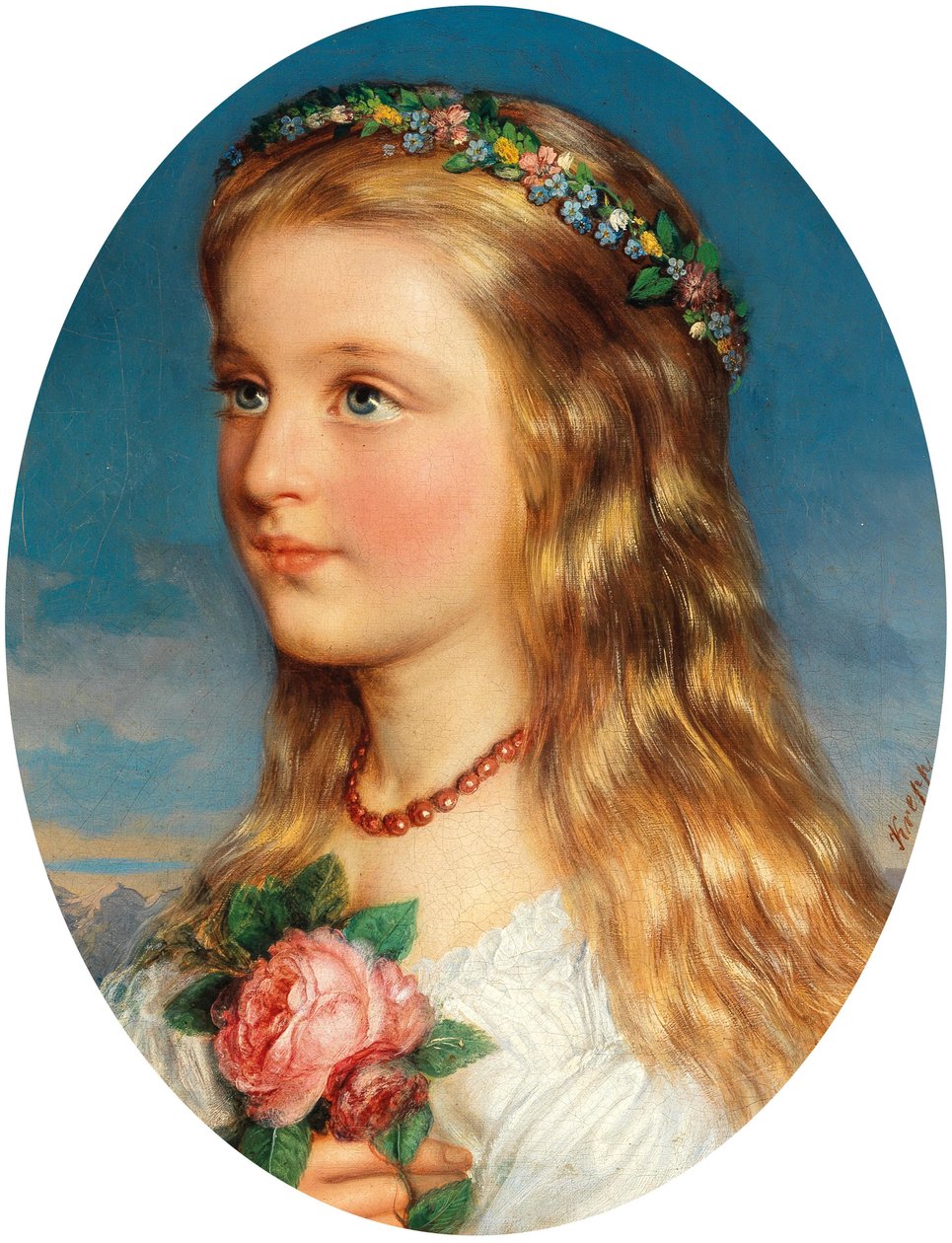 Friedrich Krepp Ritratto di ragazza con corona di fiori e rose da Friedrich Krepp