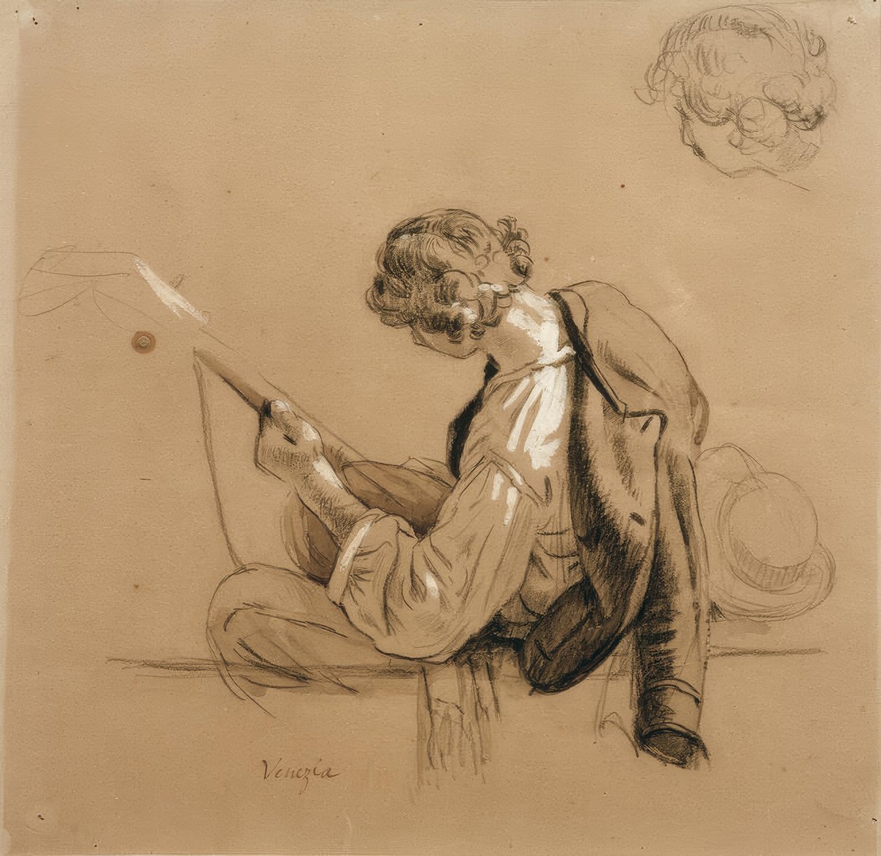 Suonatore di liuto seduto; studio della testa da Friedrich Nerly