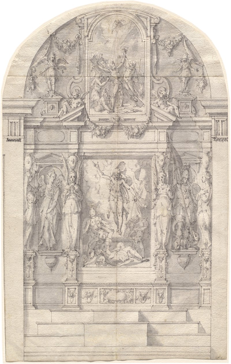 Un altare elaborato con la Resurrezione di Cristo e il Martirio di San Andrea da Friedrich Sustris