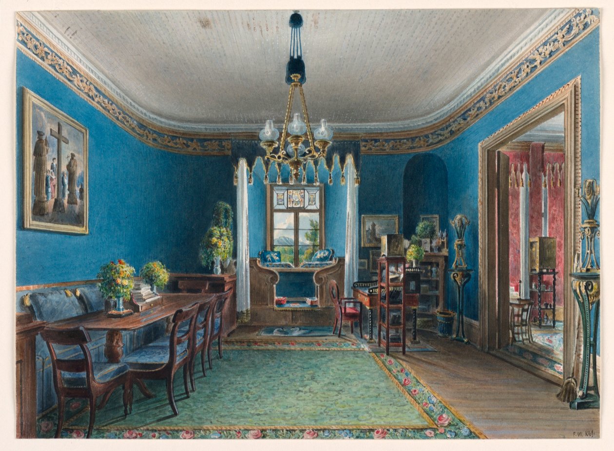 Disegno, La stanza blu, Schloss Fischbach, 1846 da Friedrich Wilhelm Klose