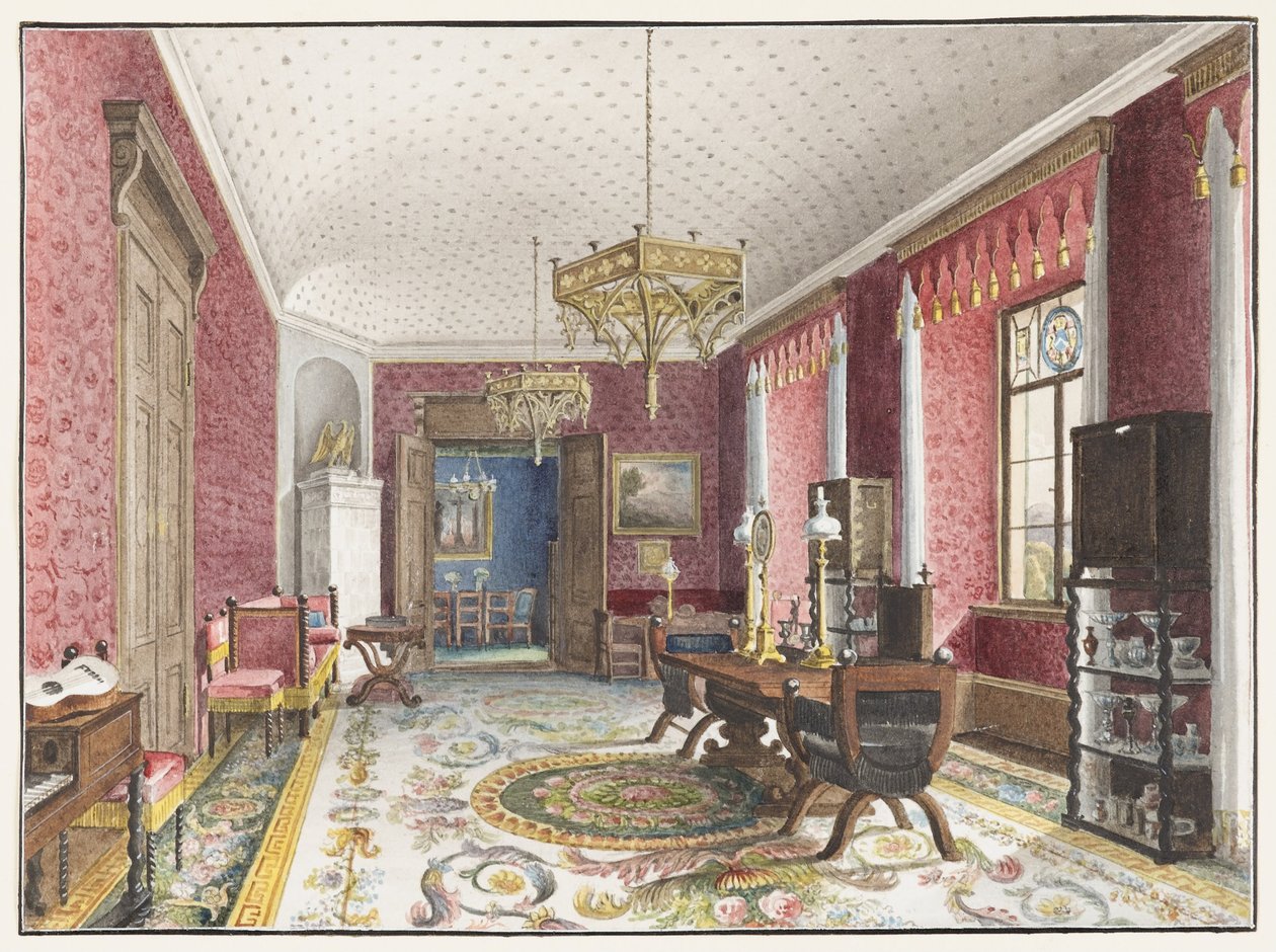 La Stanza Rossa, Schloss Fischbach, c. 1846 da Friedrich Wilhelm Klose