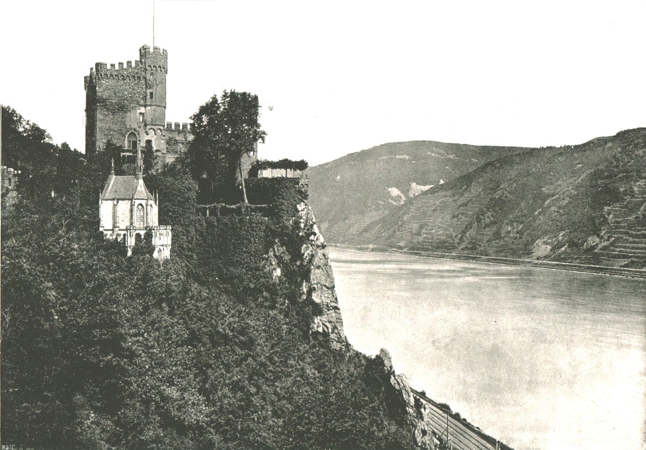 Castello di Rheinstein sul fiume Reno, Germania, 1895 da Frith and Co