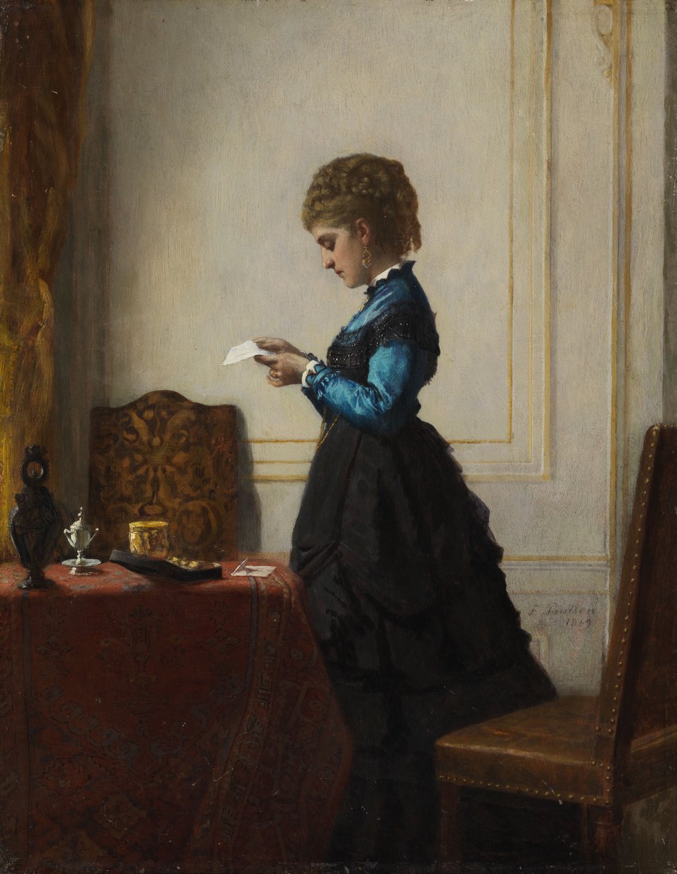 Giovane donna davanti a una finestra mentre legge una lettera da Fritz Paulsen