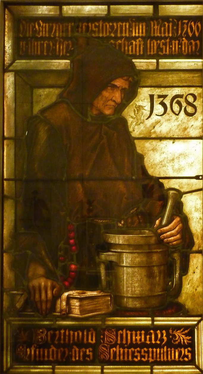 Berthold Schwarz, inventore della polvere da sparo, 1368 da Fritz Geiges