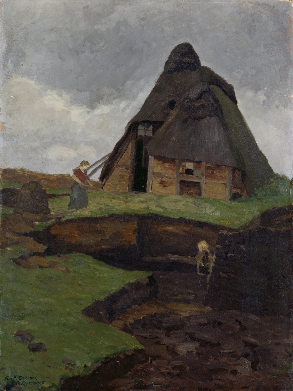 Cottage di Mire con bambino da Fritz Overbeck