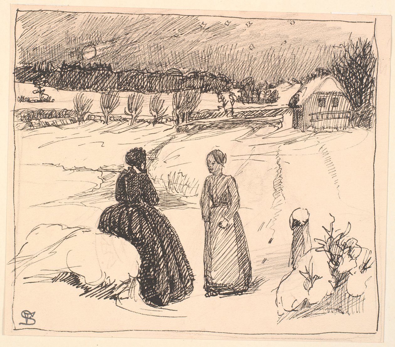 Là fuori nella neve sedeva una donna con lunghi vestiti neri... da Fritz Syberg
