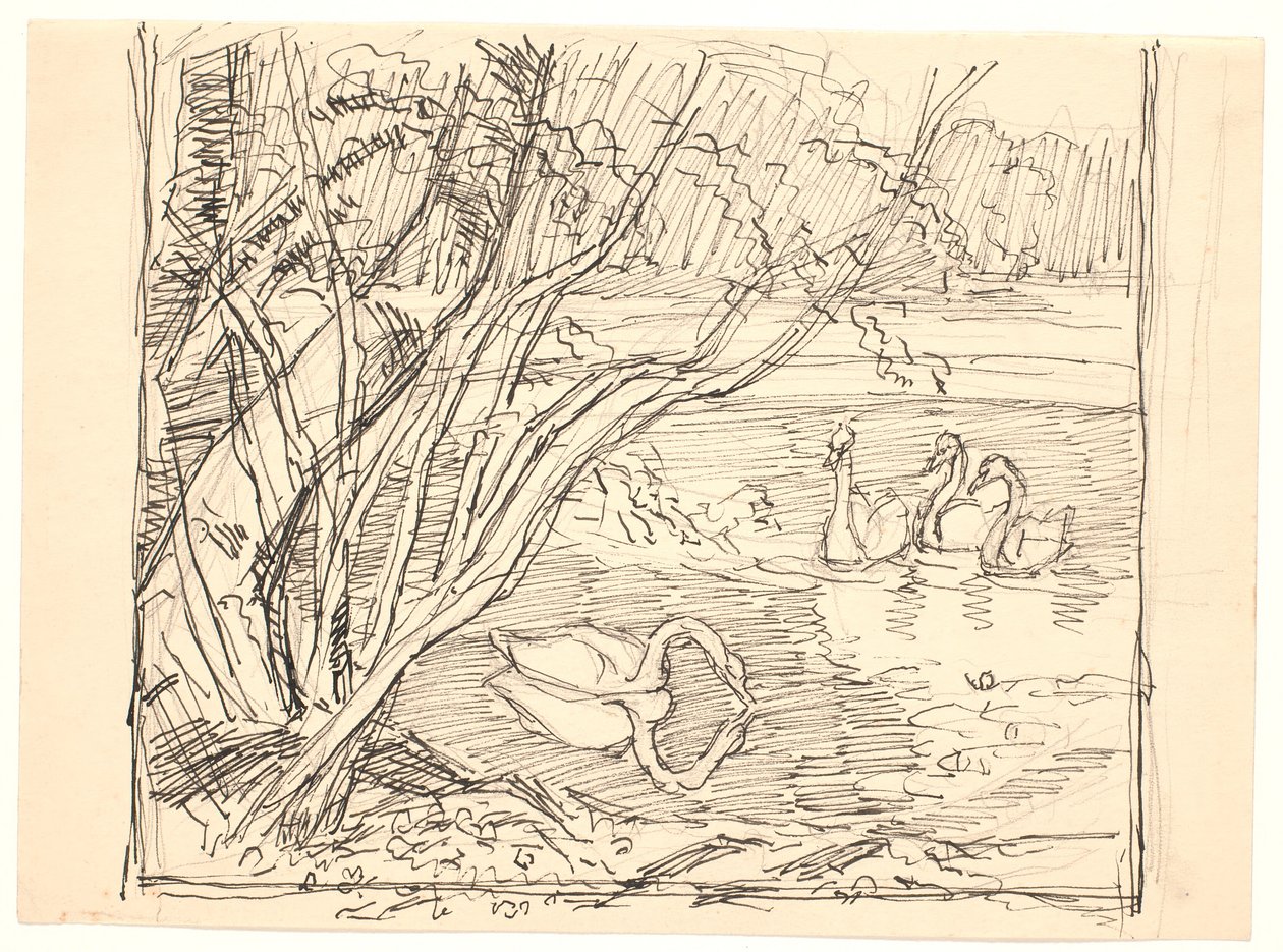 Un lago con quattro cigni da Fritz Syberg