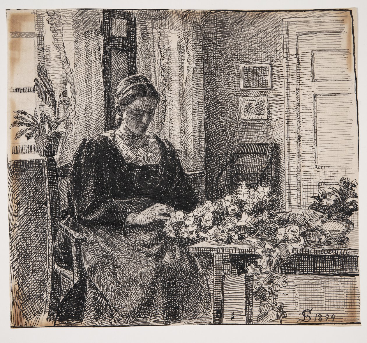 Mia moglie (signora Anna Syberg) fa una corona da Fritz Syberg