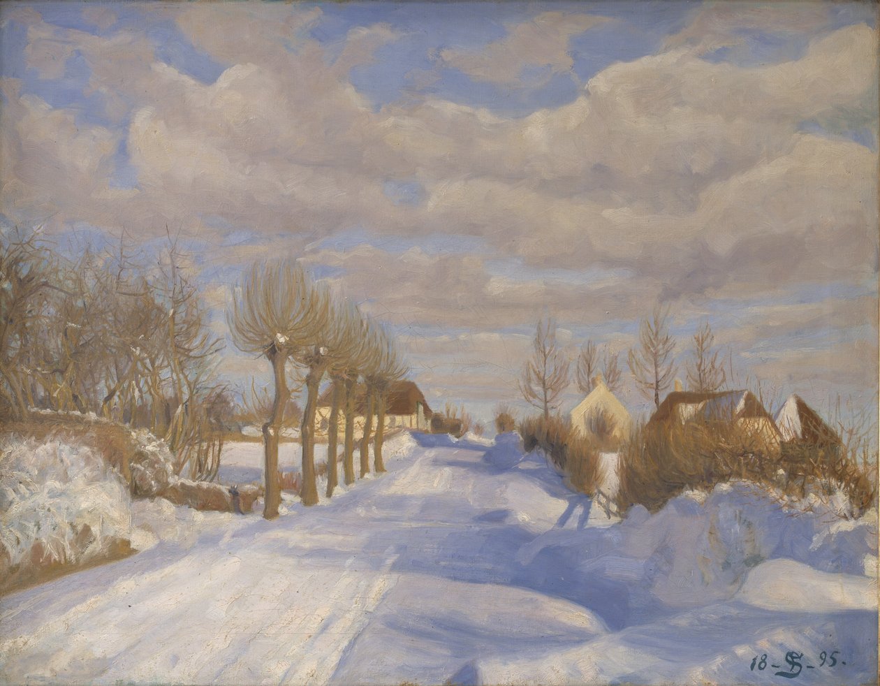Strada principale coperta di neve al sole da Fritz Syberg