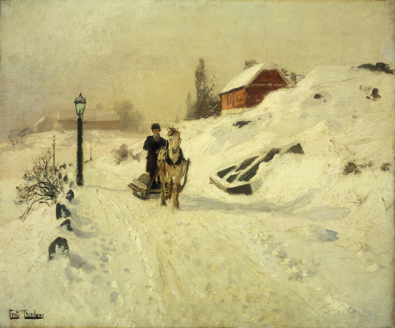 Slitta trainata da cavalli in un paesaggio invernale da Frits Thaulow