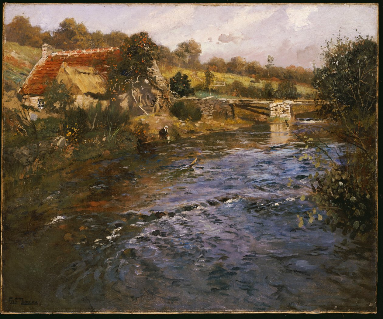 Paesaggio fluviale con lavandaia da Frits Thaulow