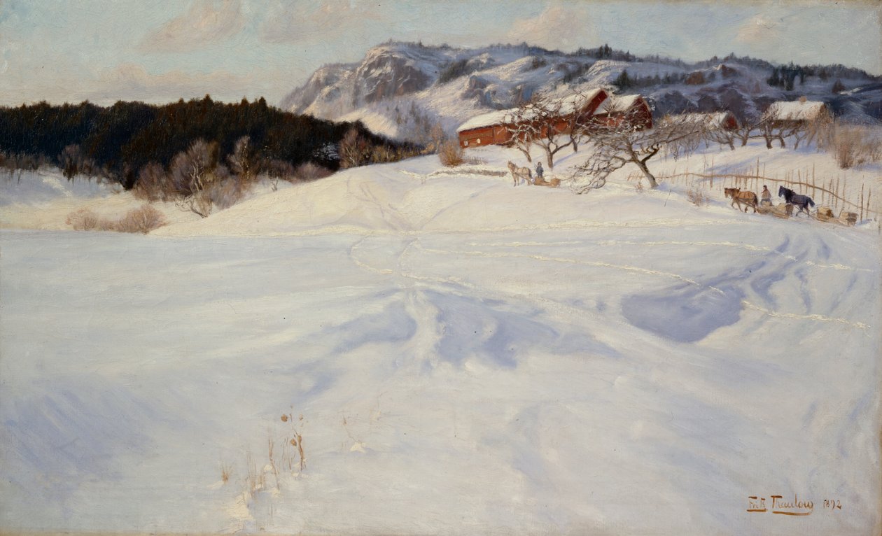 Scena di neve con slitta, Fleksum da Fritz Thaulow