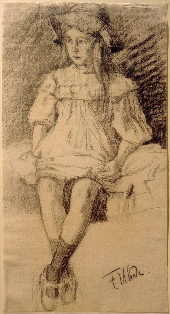 Ragazza seduta con cappello da Fritz von Uhde