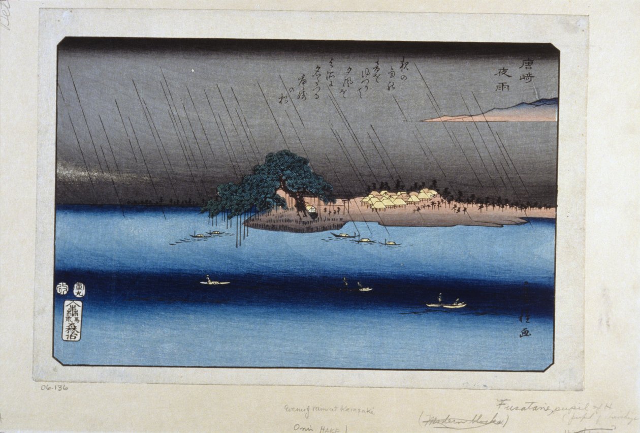 Pioggia notturna a Karasaki da Fusatane Utagawa