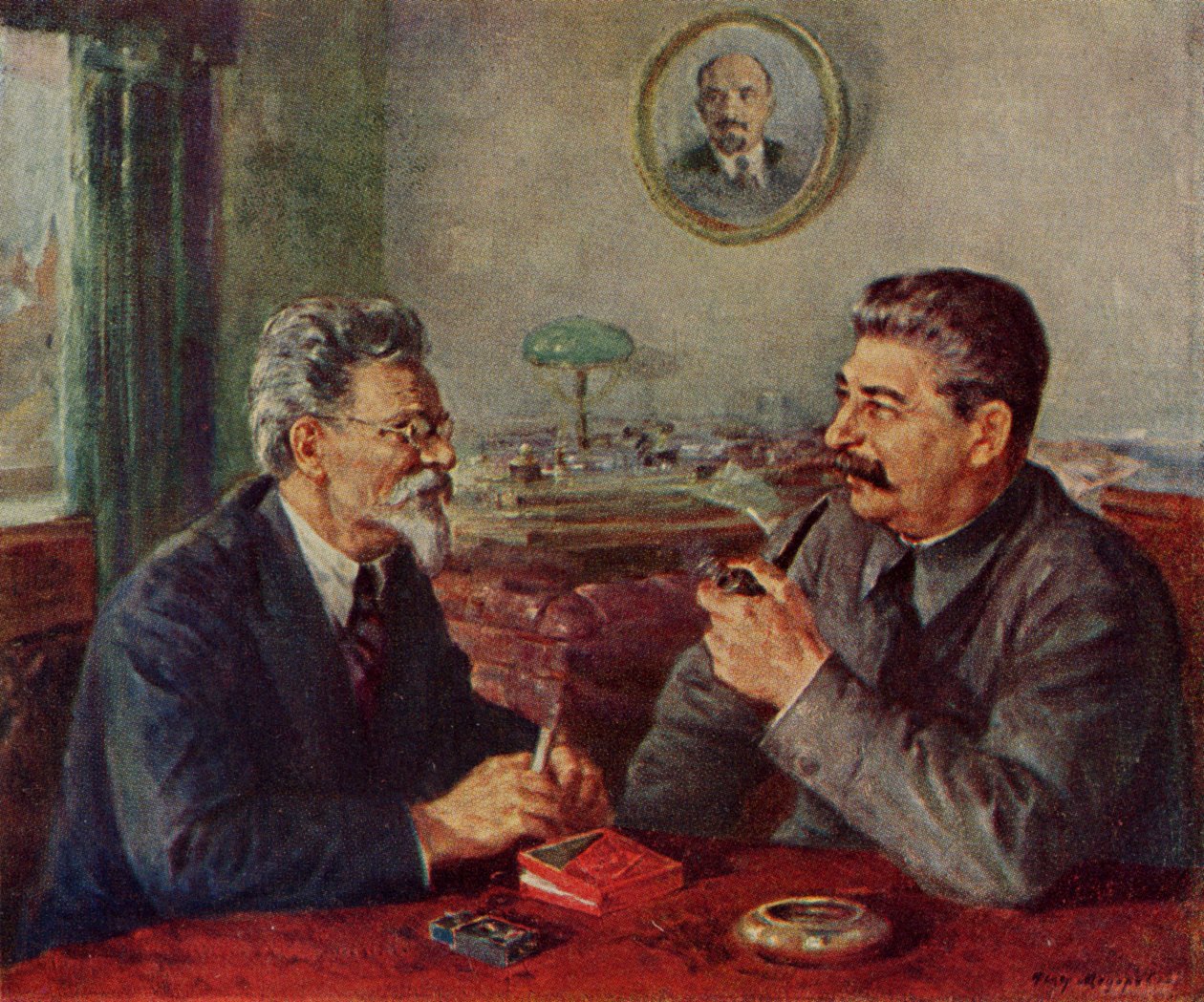 Joseph Stalin (1879-1953) e Mikhail Ivanovitch Kalinin (1875-1946) da Fyodor Alexandrovich Modorov