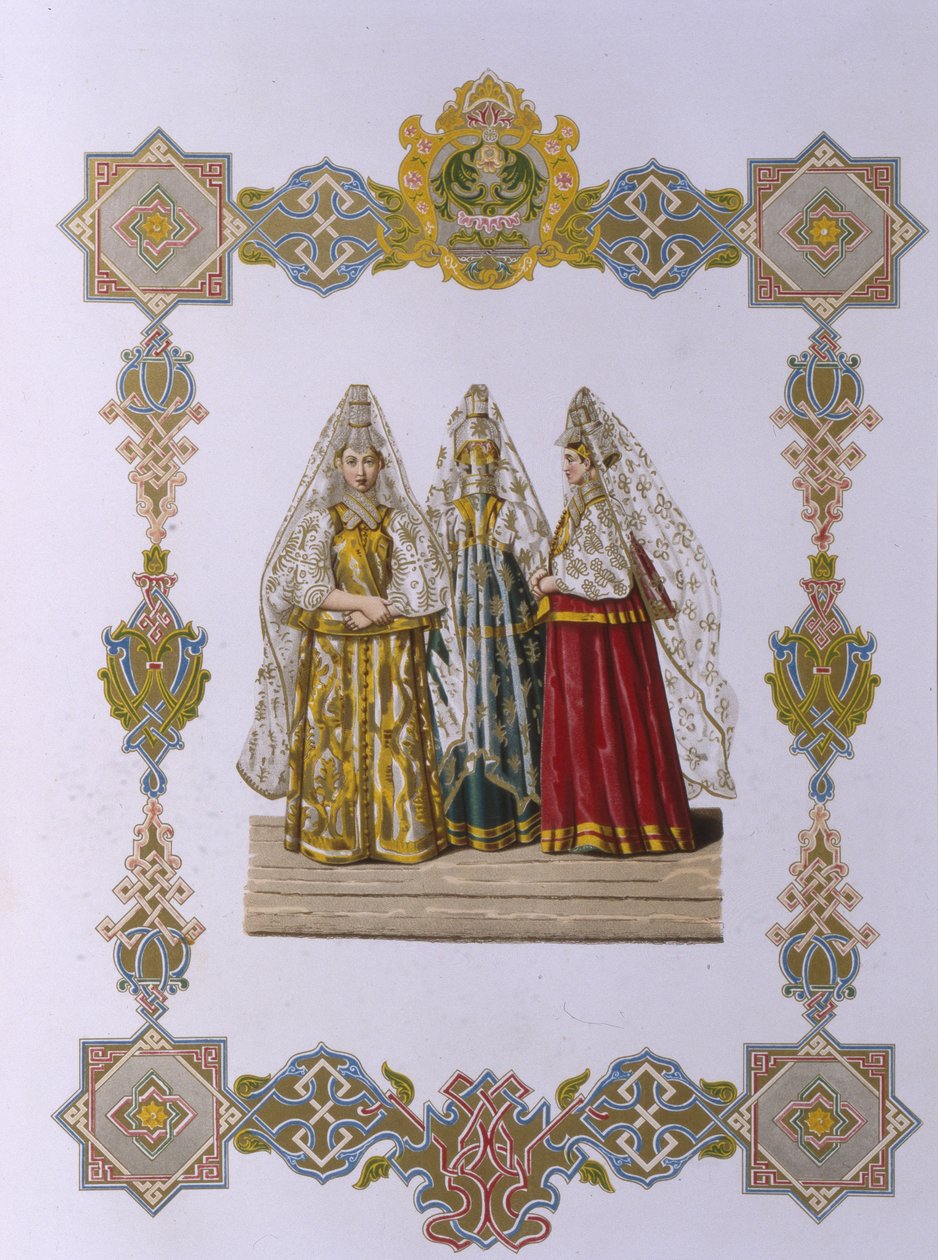 Costumi estivi delle donne di Torzhok Dalla serie Abbigliamento dello stato russo, 1851 da Fyodor Grigoryevich Solntsev