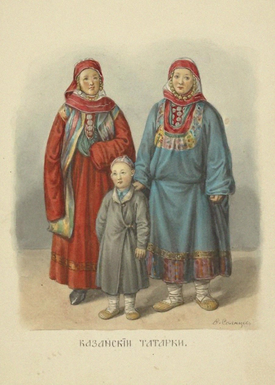 Donne tartare di Kazan, illustrazione dalla serie Abbigliamento dello Stato Russo, 1869 da Fyodor Grigoryevich Solntsev