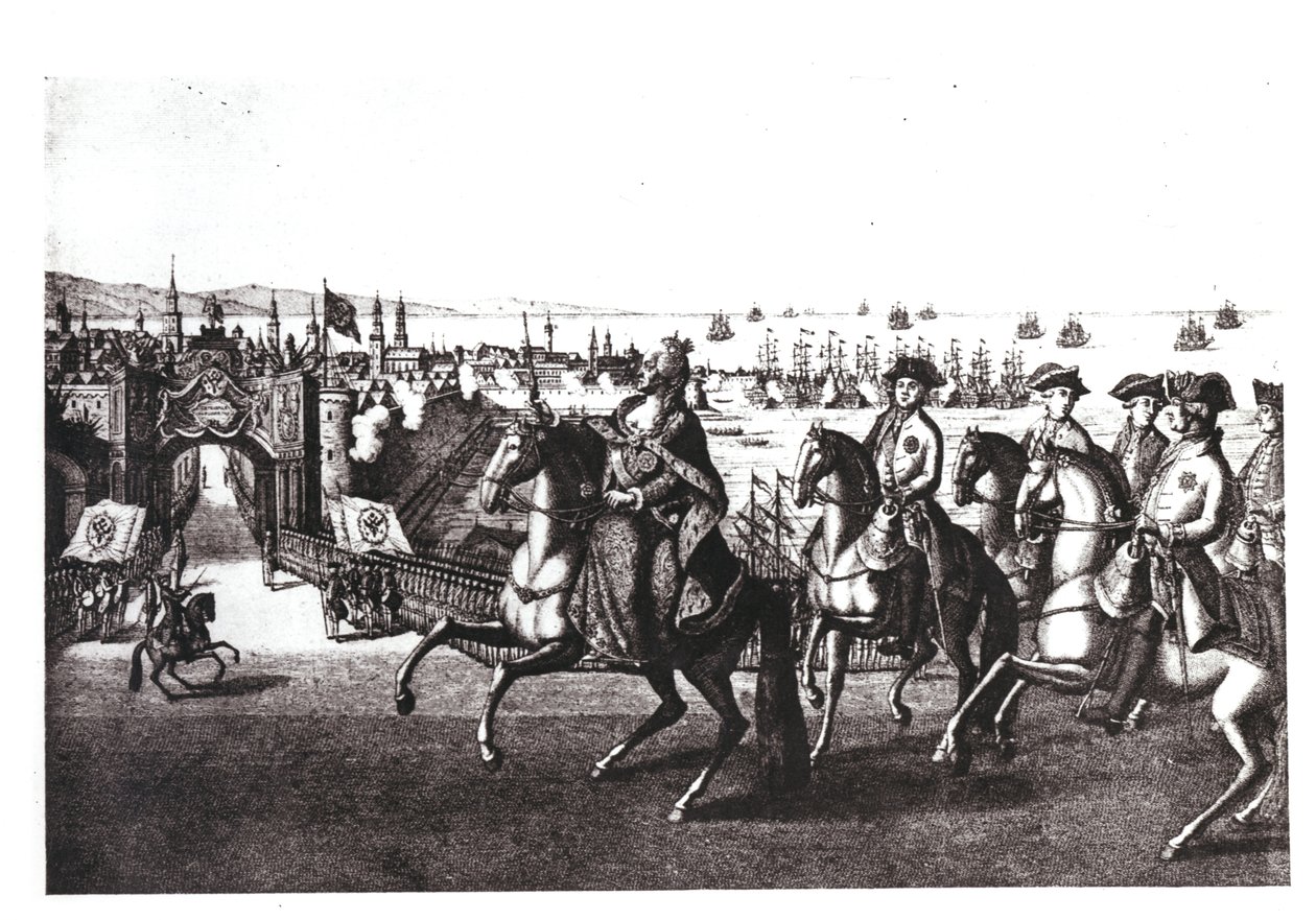 Caterina II (1729-96) la Grande, che cavalca in uno dei porti della Crimea catturati dai Turchi da G. Baltazar