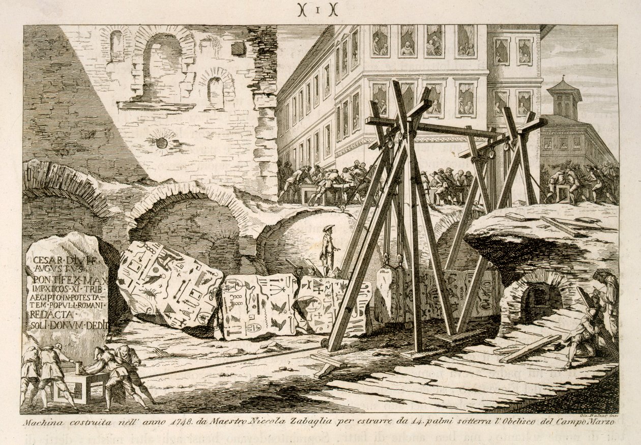 Il dispositivo inventato da Nicola Zabaglia nel 1748 per sollevare l