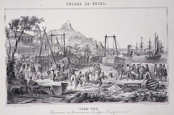 Riassemblaggio di cannoni sulla spiaggia di Tche-Fou, da 