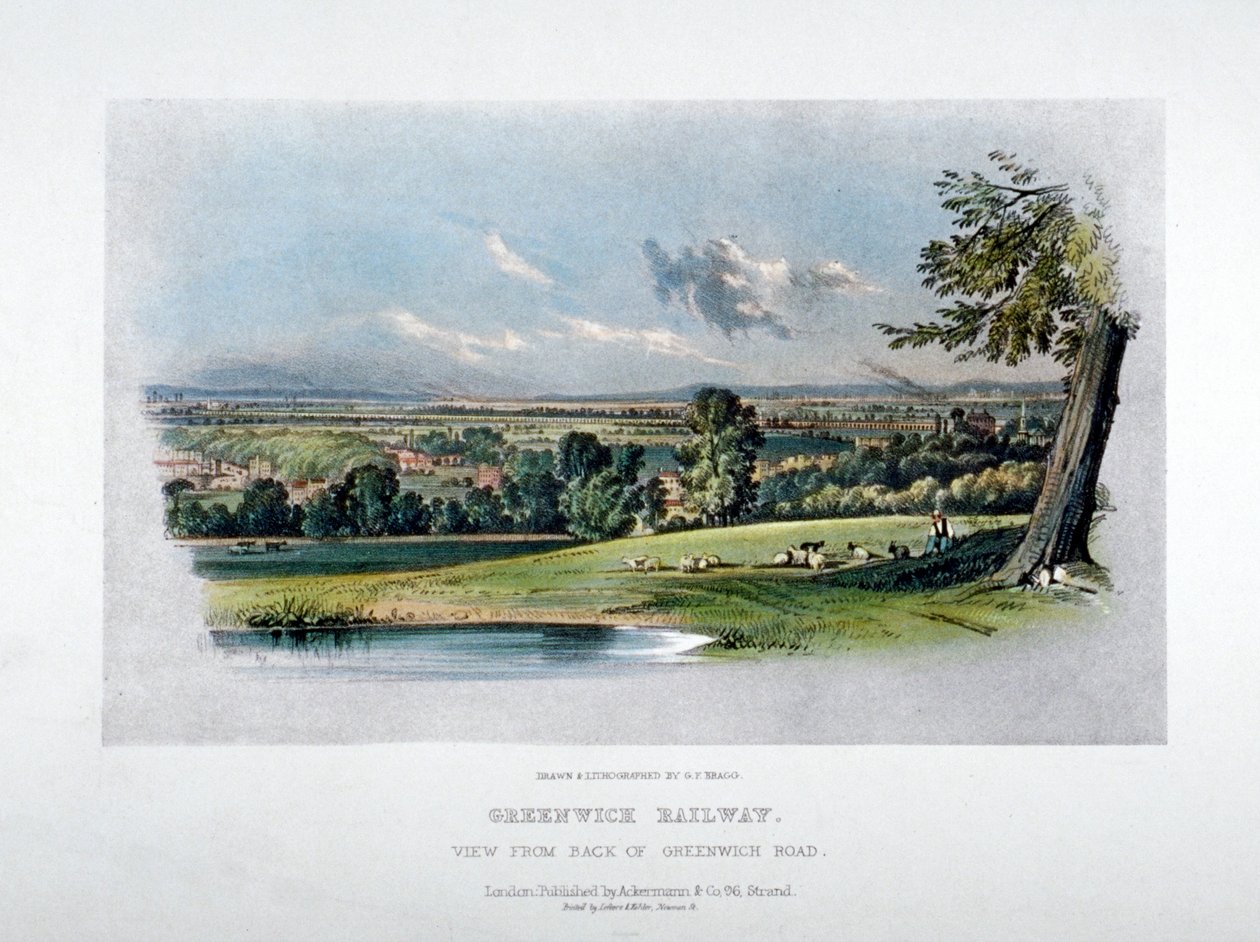 Veduta della ferrovia di Londra e Greenwich dal retro di Greenwich Road, 1836 da GF Bragg