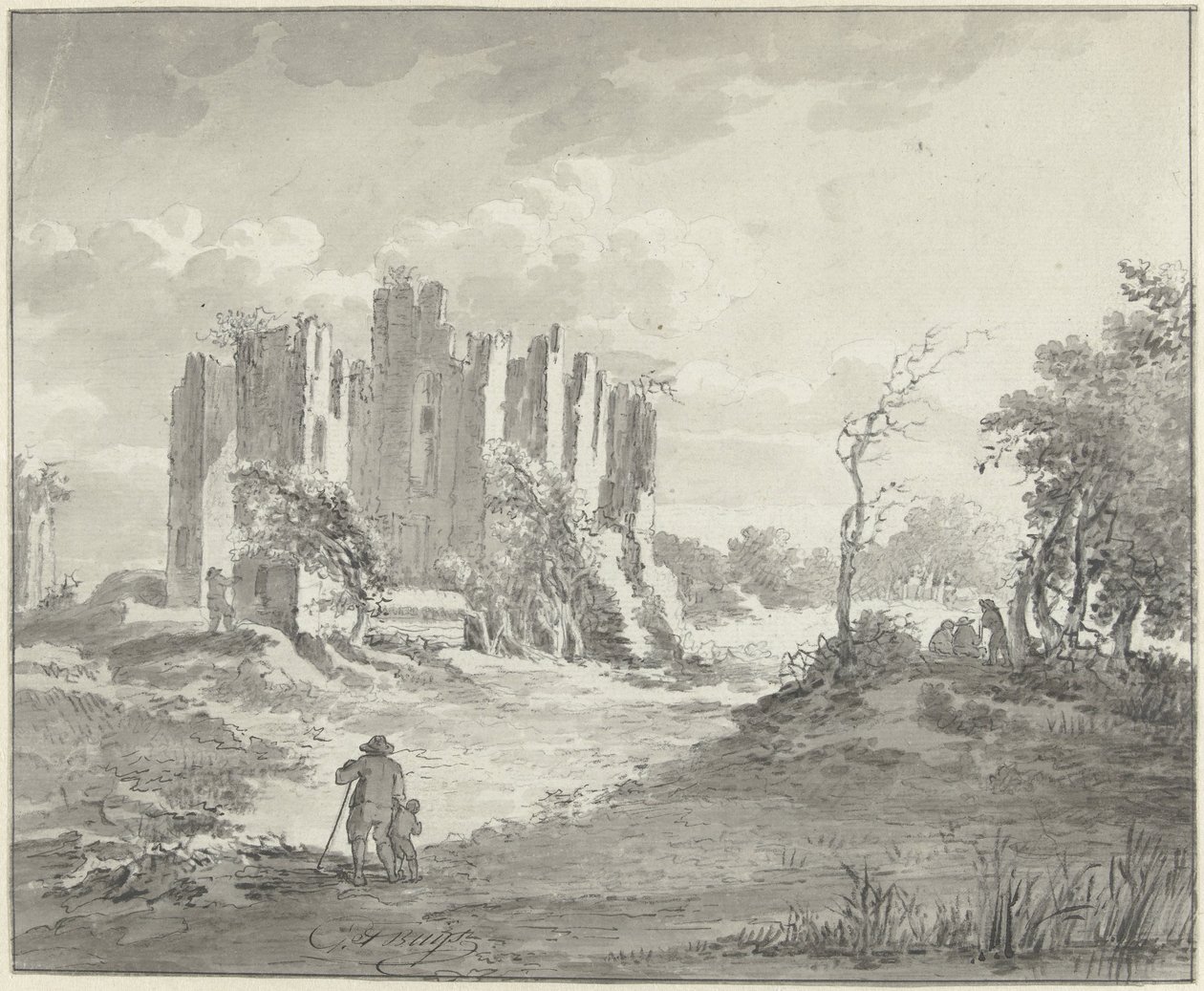Paesaggio con rudere e alcuni contadini da G.F. Buijs (possibly)