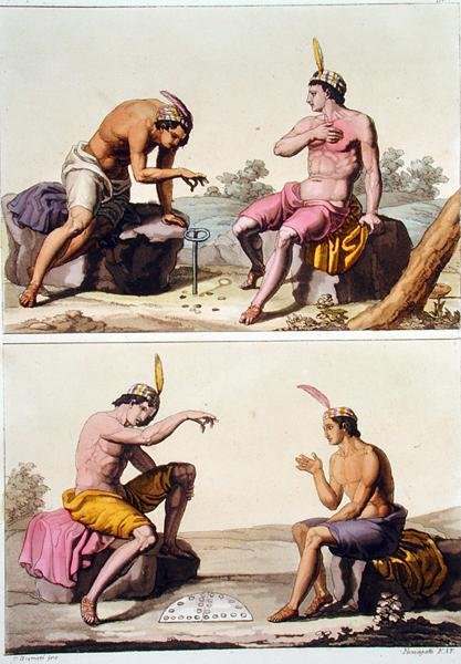 Indiani che giocano a Queciu (in alto) e Porotos (in basso), Cile, da 