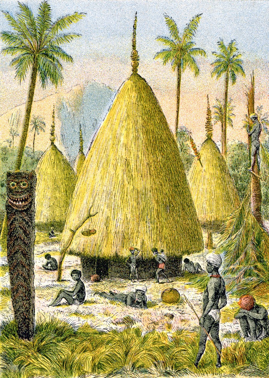 Villaggio canaco in Nuova Caledonia, c.1900-1910 da G. Dascher