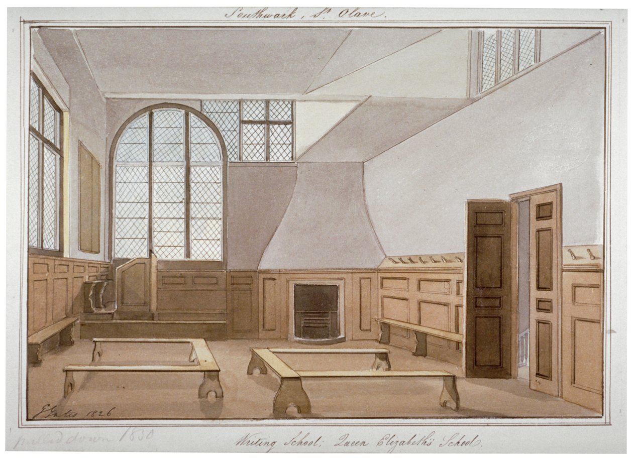 Vista Interna della Scuola di St Olave in Tooley Street, Bermondsey, Londra, 1826 da G Yates