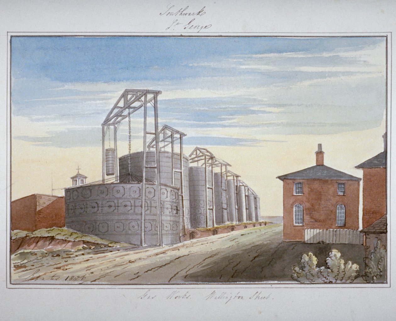 Vista degli impianti a gas in Pocock Street, Southwark, Londra, 1826 da G Yates